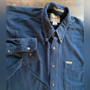 Vtg Woolrich Sportsman Chamois Button Down Flannel Shirt Mens Large LG Navy Blue
